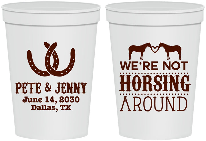 Personalized Wedding 16 oz Stadium Cups - Horseshoe | 342