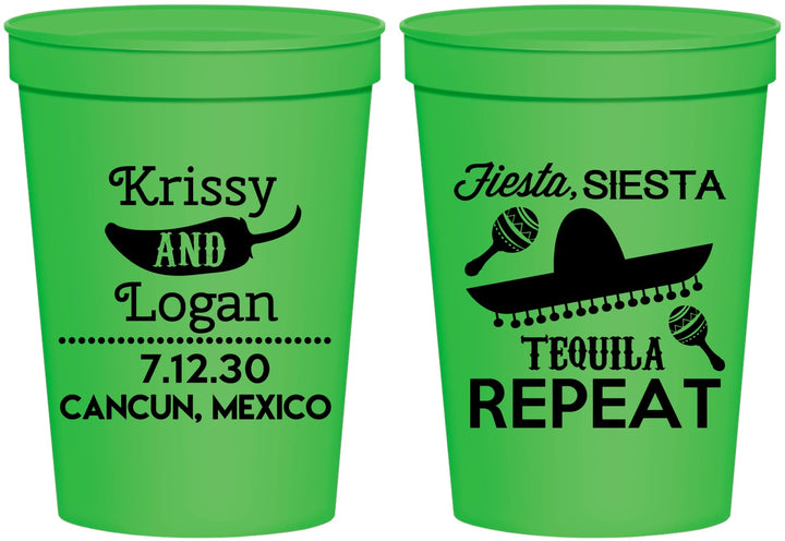 Personalized Wedding 16 oz Stadium Cups - Fiesta Siesta Tequila Repeat | 344