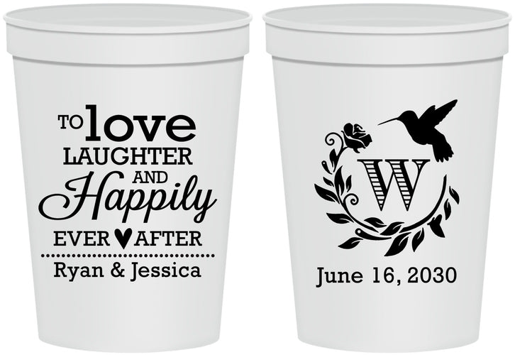 Personalized Wedding 16 oz Stadium Cups - Love Laughter Happily | 345