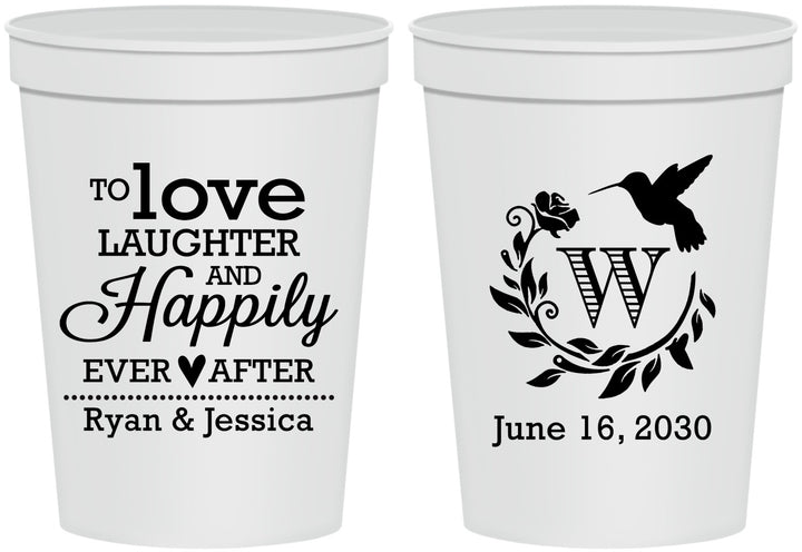 Personalized Wedding 16 oz Stadium Cups - Love Laughter Happily | 345