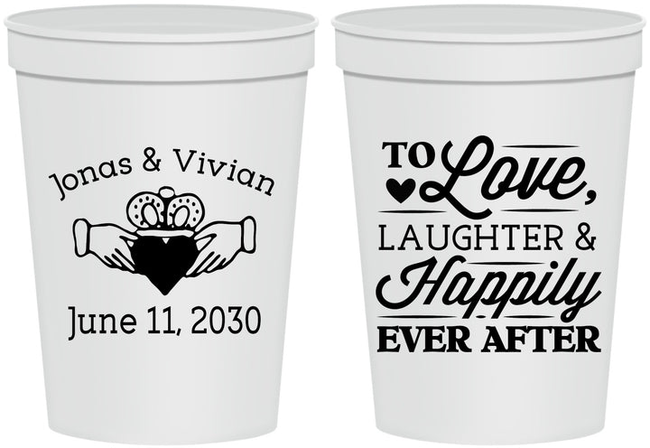 Personalized Wedding 16 oz Stadium Cups - Love Laughter Happily | 346