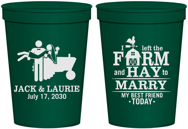 Personalized Wedding 16 oz Stadium Cups - Left The Farm Tractor | 347