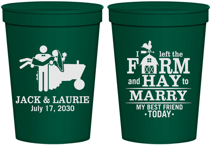 Personalized Wedding 16 oz Stadium Cups - Left The Farm Tractor | 347