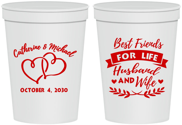 Personalized Wedding 16 oz Stadium Cups - Best Friends For Life | 349