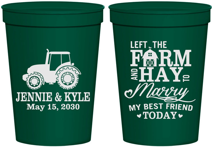 Personalized Wedding 16 oz Stadium Cups - Left The Farm Tractor | 351