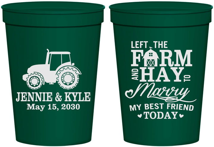 Personalized Wedding 16 oz Stadium Cups - Left The Farm Tractor | 351