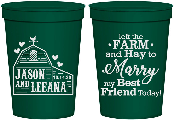 Personalized Wedding 16 oz Stadium Cups - Left The Farm Tractor | 352