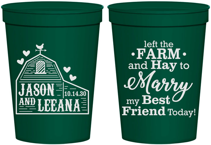 Personalized Wedding 16 oz Stadium Cups - Left The Farm Tractor | 352