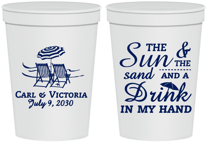 Personalized Wedding 16 oz Stadium Cups - Sun Sand Drink In My Hand | 353