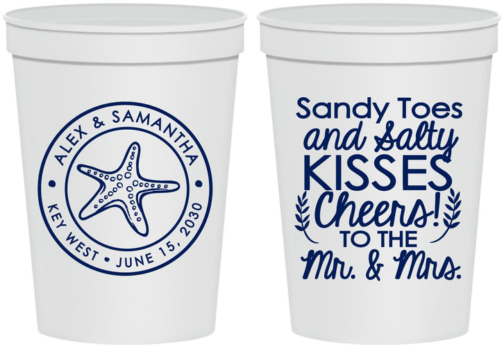 Personalized Wedding 16 oz Stadium Cups - Sandy Feet Salty Kisses | 355