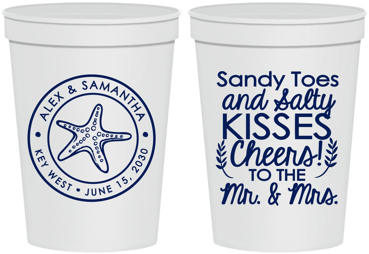 Personalized Wedding 16 oz Stadium Cups - Sandy Feet Salty Kisses | 355
