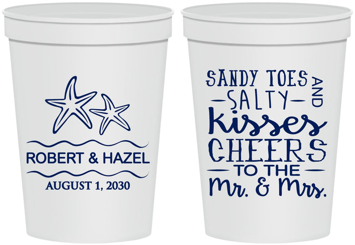 Personalized Wedding 16 oz Stadium Cups - Sandy Feet Salty Kisses | 356