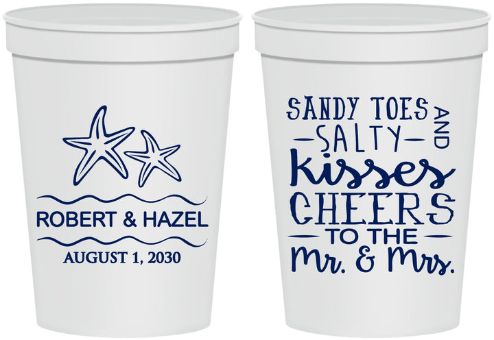 Personalized Wedding 16 oz Stadium Cups - Sandy Feet Salty Kisses | 356