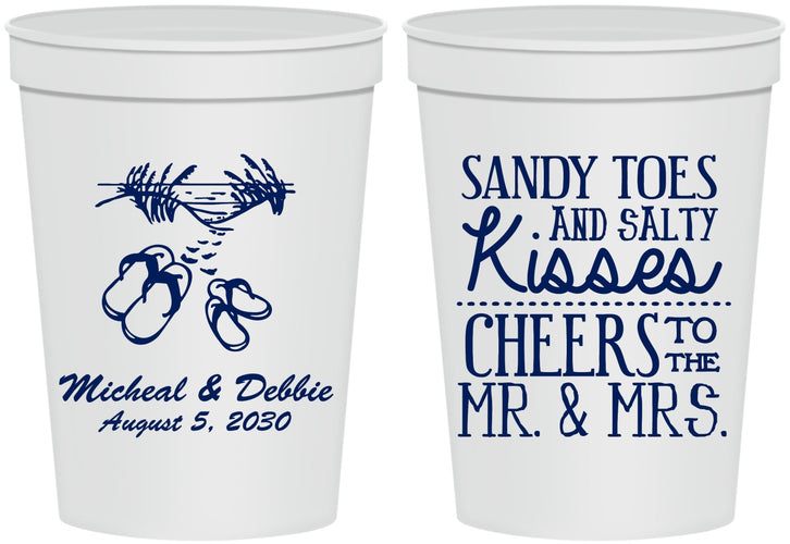 Personalized Wedding 16 oz Stadium Cups - Sandy Feet Salty Kisses | 357