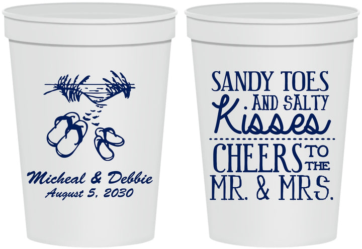 Personalized Wedding 16 oz Stadium Cups - Sandy Feet Salty Kisses | 357