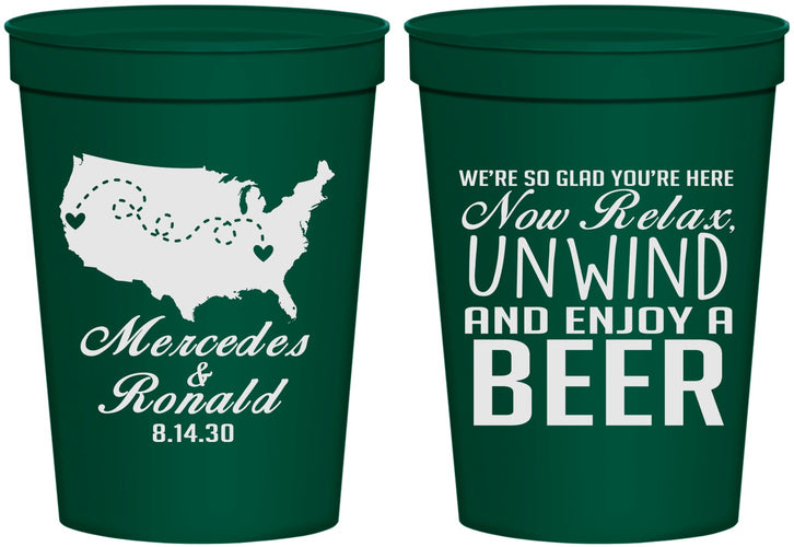 Personalized Wedding 16 oz Stadium Cups - Relax Unwind Enjoy Beer | 360