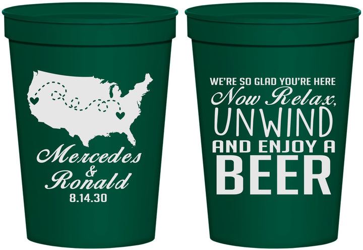 Personalized Wedding 16 oz Stadium Cups - Relax Unwind Enjoy Beer | 360