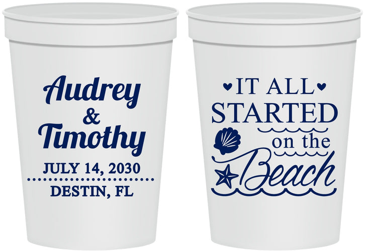 Personalized Wedding 16 oz Stadium Cups - Started On The Beach | 361