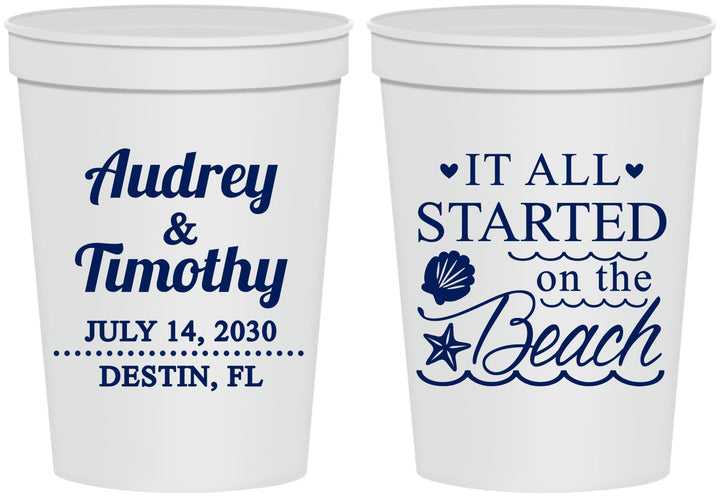 Personalized Wedding 16 oz Stadium Cups - Started On The Beach | 361