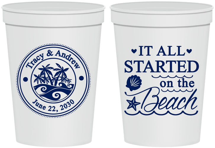 Personalized Wedding 16 oz Stadium Cups - Started On The Beach | 362