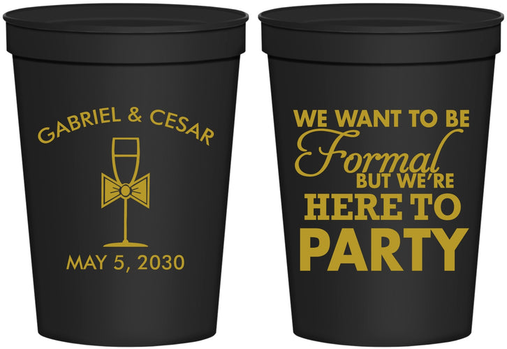 Personalized Wedding 16 oz Stadium Cups - Formal Here To Party | 366