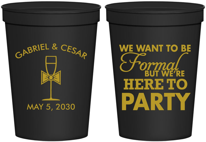 Personalized Wedding 16 oz Stadium Cups - Formal Here To Party | 366