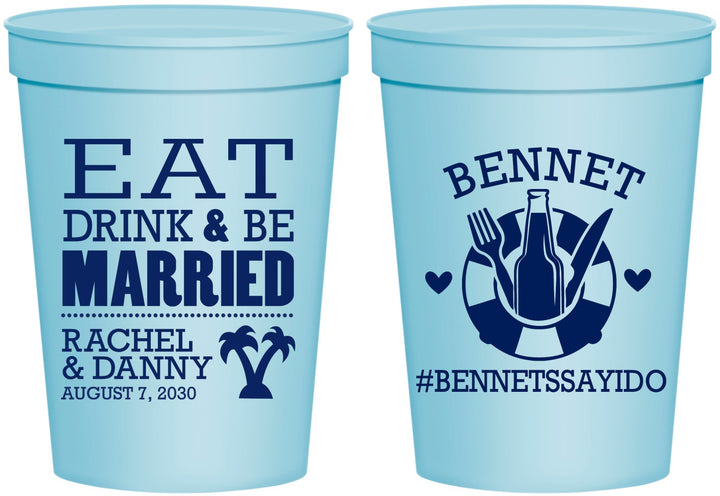 Personalized Wedding 16 oz Stadium Cups - Eat Drink Be Married | 367