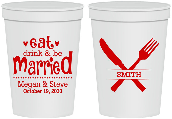 Personalized Wedding 16 oz Stadium Cups - Eat Drink Be Married | 368