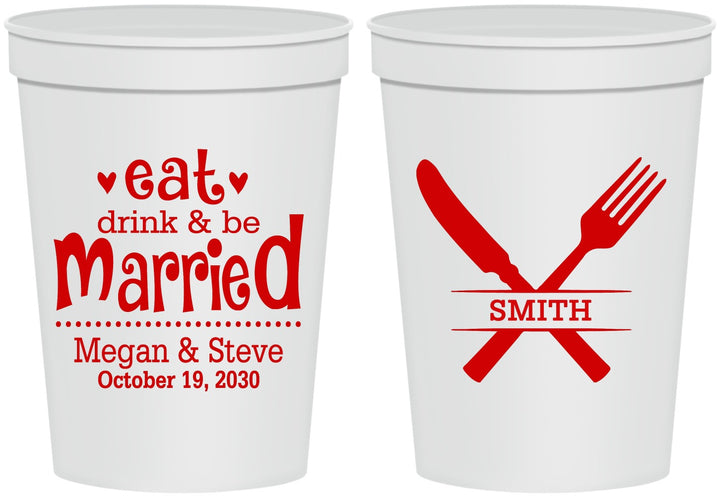 Personalized Wedding 16 oz Stadium Cups - Eat Drink Be Married | 368