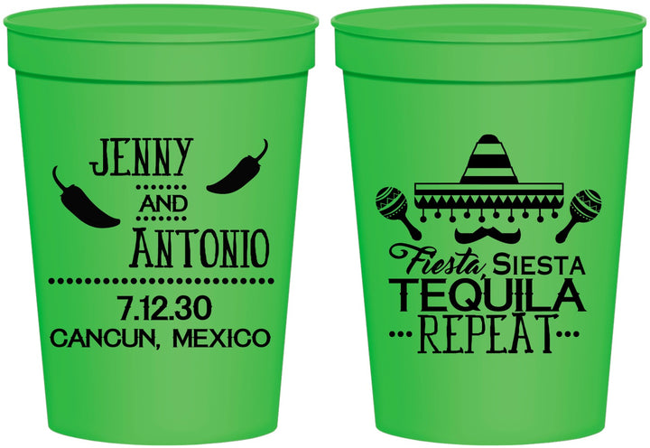 Personalized Wedding 16 oz Stadium Cups - Fiesta Siesta Tequila Repeat | 369