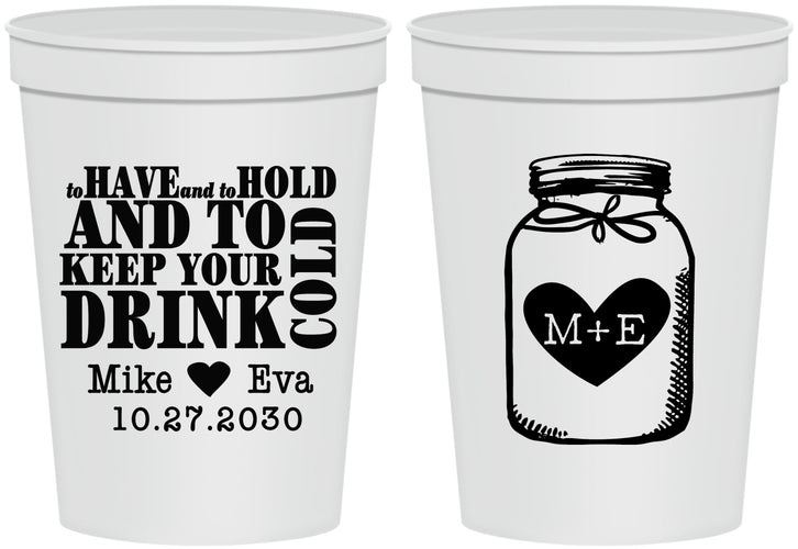 Personalized Wedding 16 oz Stadium Cups - Mason Jar | 373