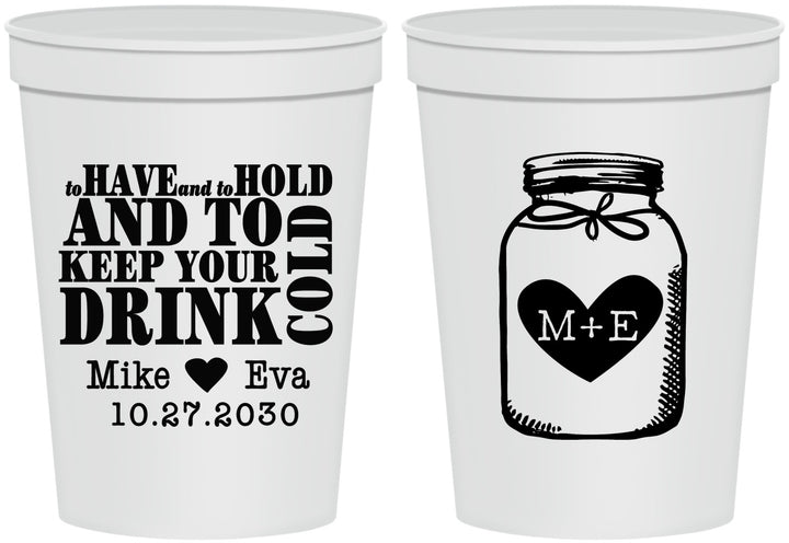 Personalized Wedding 16 oz Stadium Cups - Mason Jar | 373
