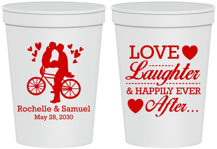 Personalized Wedding 16 oz Stadium Cups - Love Laughter Happily | 376