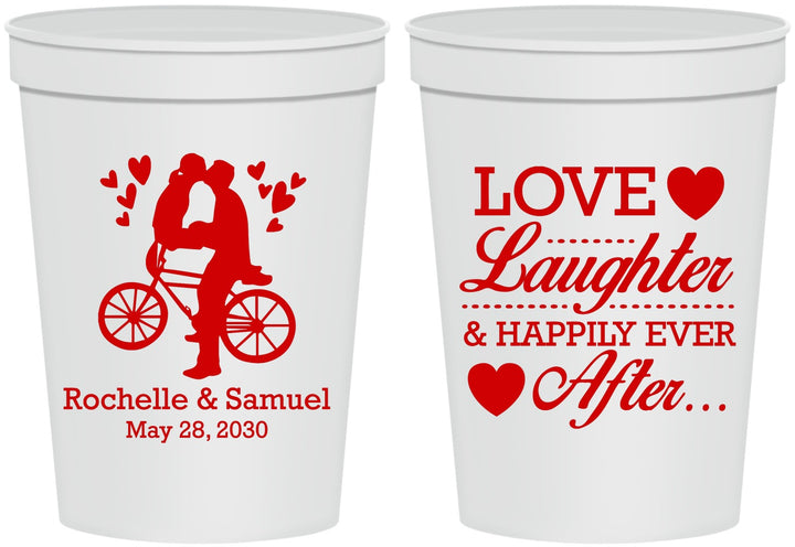 Personalized Wedding 16 oz Stadium Cups - Love Laughter Happily | 376