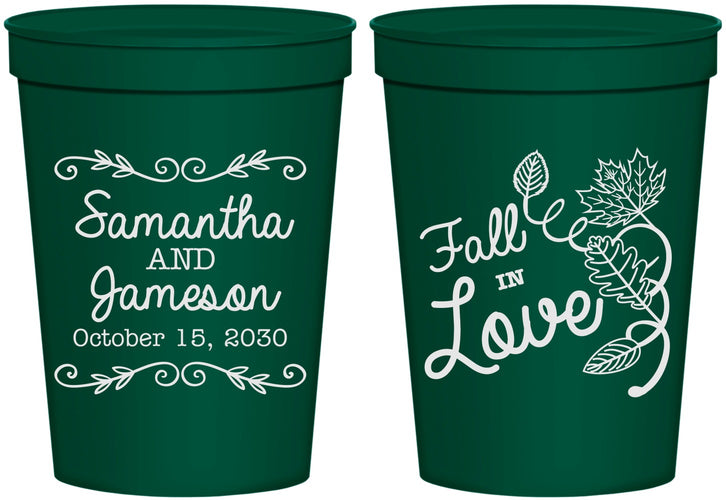 Personalized Wedding 16 oz Stadium Cups - Fall In Love | 377
