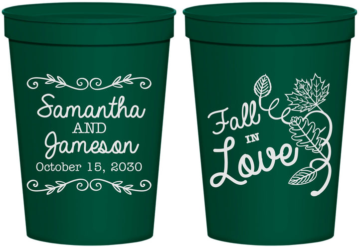 Personalized Wedding 16 oz Stadium Cups - Fall In Love | 377