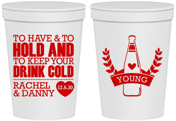 Personalized Wedding 16 oz Stadium Cups - To Have And To Hold | 383