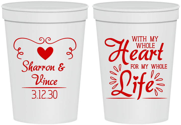 Personalized Wedding 16 oz Stadium Cups - Heart Life | 387