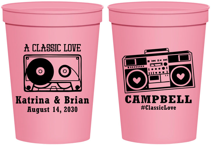 Personalized Wedding 16 oz Stadium Cups - Class Love Cassette Tape | 389