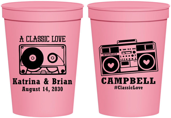 Personalized Wedding 16 oz Stadium Cups - Class Love Cassette Tape | 389