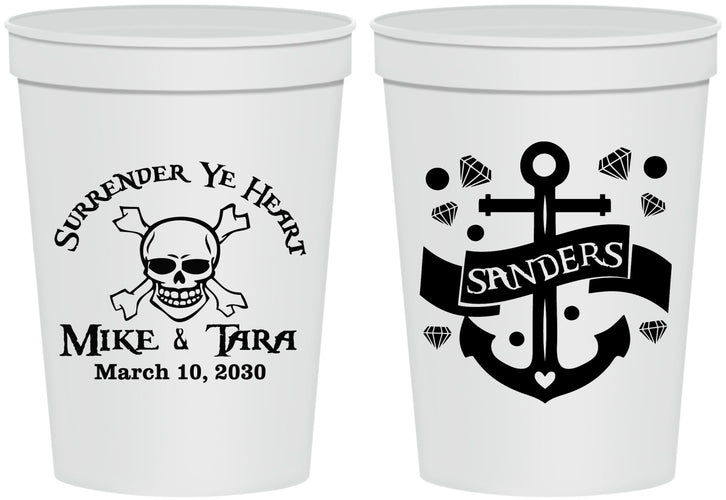 Personalized Wedding 16 oz Stadium Cups - Anchor Nautical | 391
