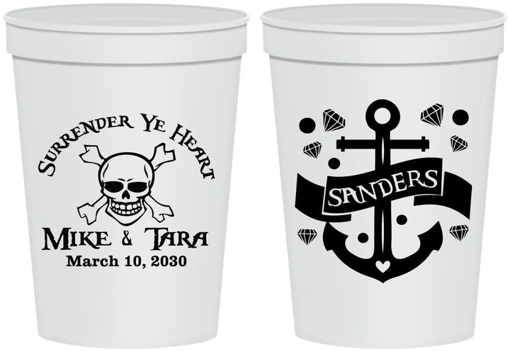 Personalized Wedding 16 oz Stadium Cups - Anchor Nautical | 391