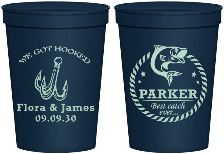 Personalized Wedding 16 oz Stadium Cups - We Got Hooked Fish | 392