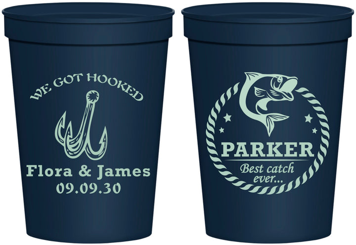 Personalized Wedding 16 oz Stadium Cups - We Got Hooked Fish | 392