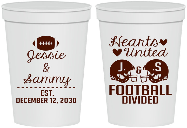 Personalized Wedding 16 oz Stadium Cups - Hearts United Football | 395