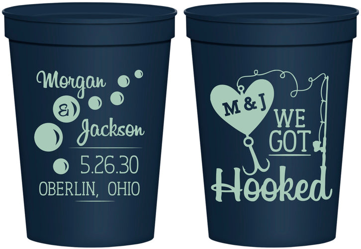 Personalized Wedding 16 oz Stadium Cups - We Got Hooked Fish | 396