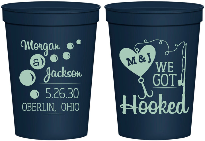 Personalized Wedding 16 oz Stadium Cups - We Got Hooked Fish | 396