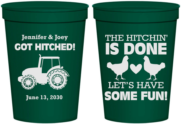 Personalized Wedding 16 oz Stadium Cups - Got Hitched Tractor | 397