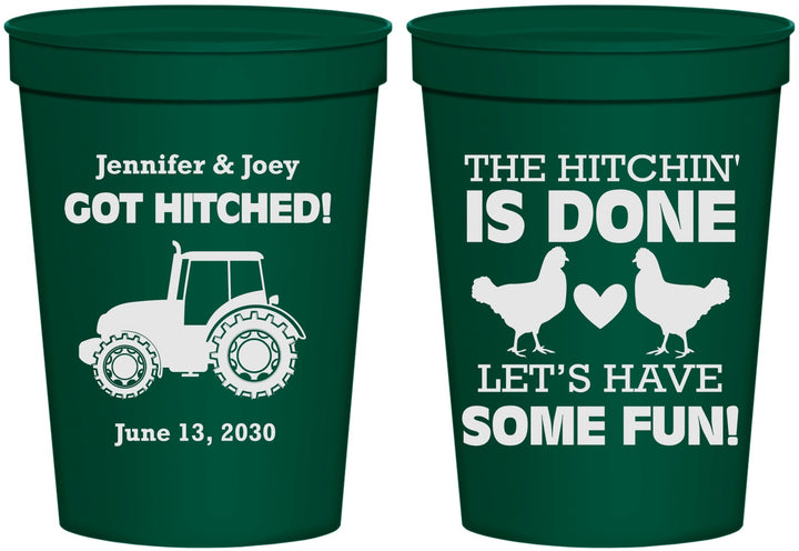 Personalized Wedding 16 oz Stadium Cups - Got Hitched Tractor | 397
