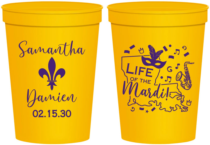 Personalized Wedding 16 oz Stadium Cups - Mardi Gras | 398